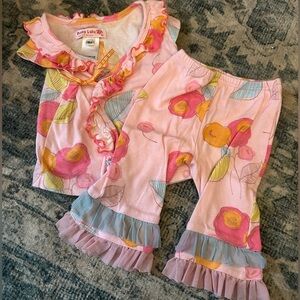 Baby Lulu Pink Floral Ruffled Shirt and Pants Set